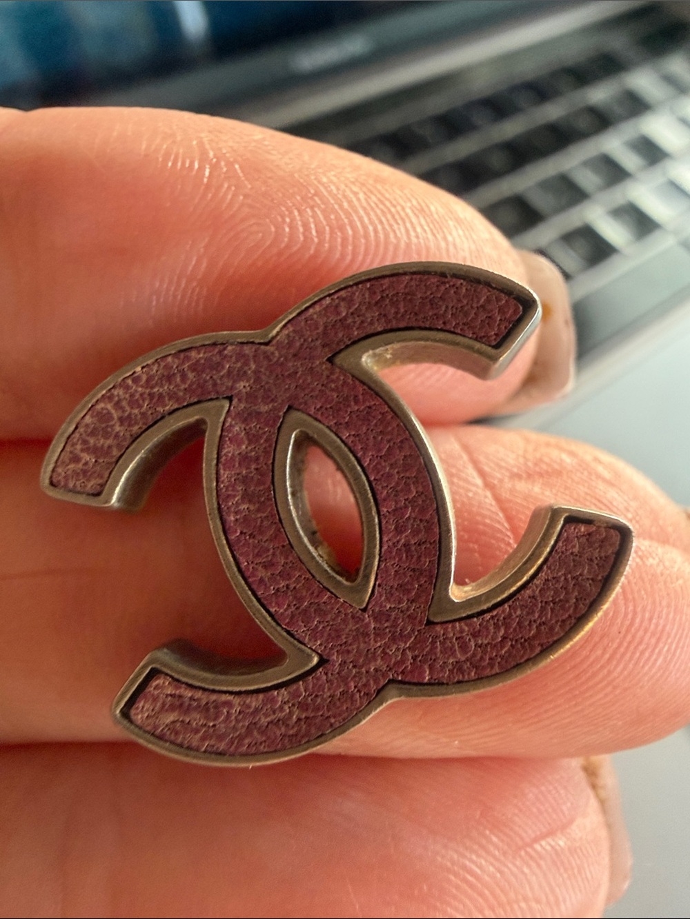 CHANEL Pink Double C Stud Earrings silver